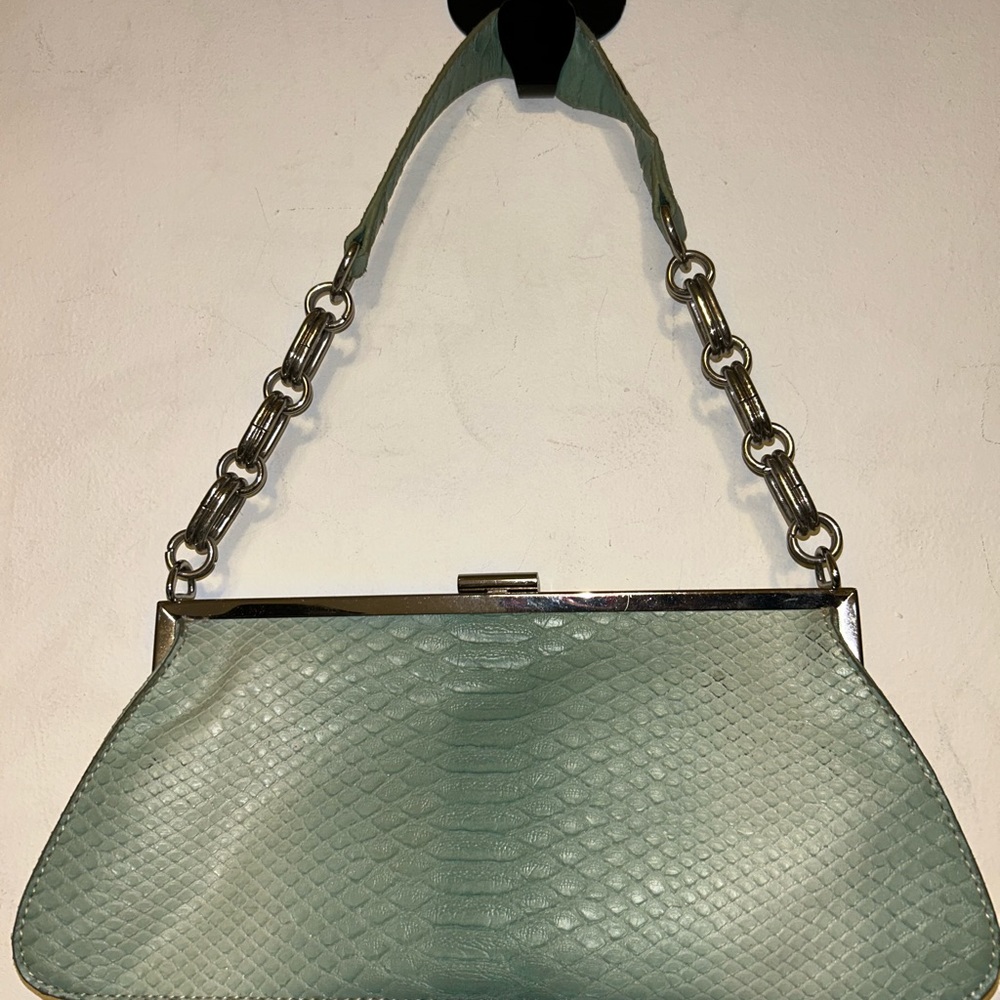Nine West Y2K Hobo Shoulder Bag Purse Green Snakeskin Leather Cyber 2000s Trashy